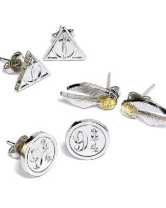 Harry Potter Ohrringe 3er-Pack Schnatz/Heiligtümer/Plattform 9 3/4 (versilbert)