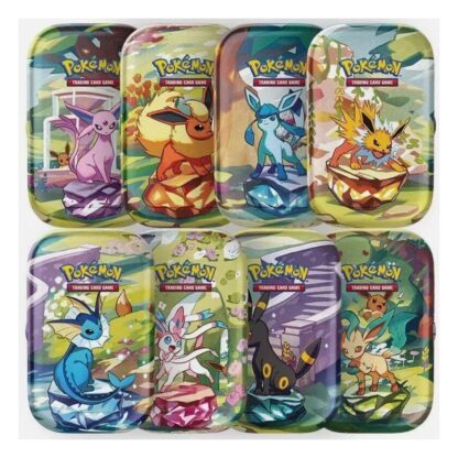 Pokémon TCG Karmesin & Purpur 8.5 Prismatische Entwicklungen Mini Tin Display (8) *Englische Version*