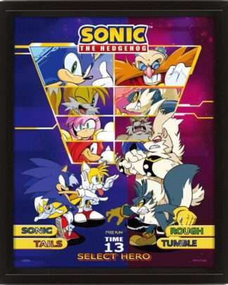 Sonic The Hedgehog 3D-Effekt Poster im Rahmen Select Your Fighter 26 x 20 cm