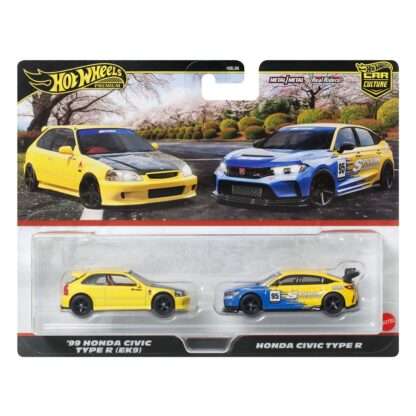 Hot Wheels Premium Car Culture Diecast Modellautos 2er-Pack 1/64 '99 Honda Civic Type R (EK9) & Honda Civic Type R – Bild 5