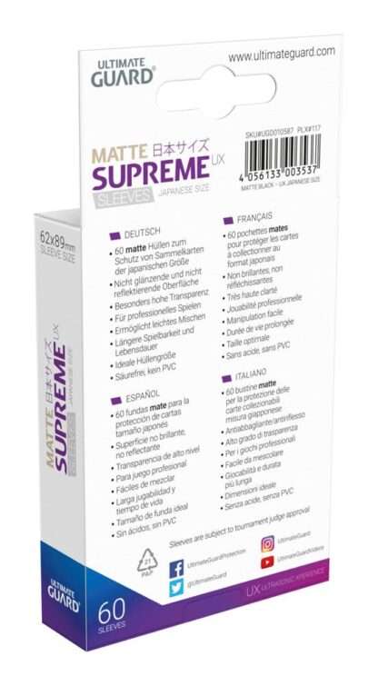 Ultimate Guard Supreme UX Sleeves Japanische Größe Matt Schwarz (60) – Bild 2