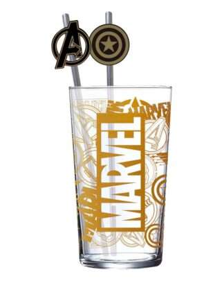 Marvel Glas Tumbler mit Trinkhalmen Logo & Avengers 485 ml
