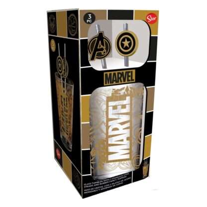 Marvel Glas Tumbler mit Trinkhalmen Logo & Avengers 485 ml – Bild 2