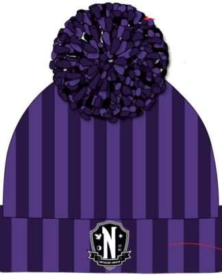 Wednesday Pom-Pom Beanie Nevermore Logo