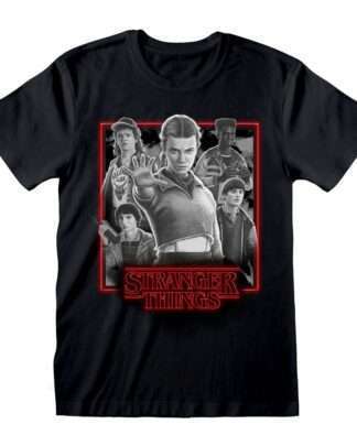 Stranger Things T-Shirt Characters in Glowing Box Black and White
