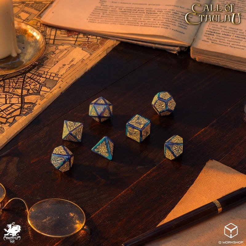 Call of Cthulhu 7th Edition 7er-Würfelset Blue-green & Gold – Bild 8