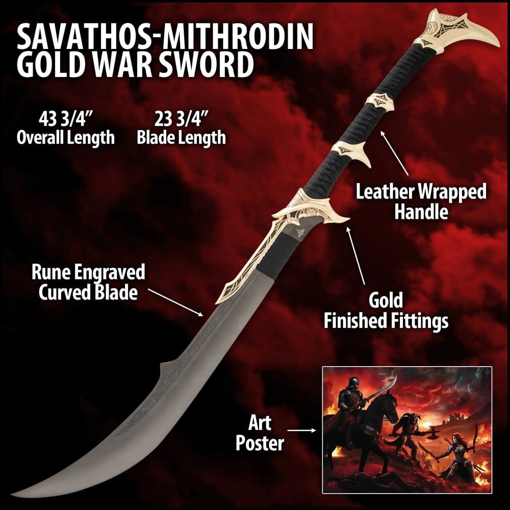 Kit Rae Swords of the Ancients Replik Savathos-Mithrodin Kriegsschwert Gold Version 111 cm – Bild 3