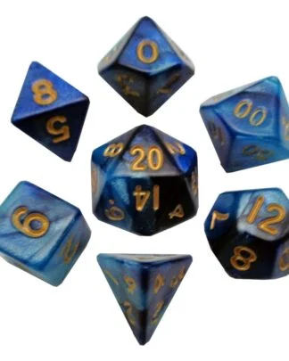 FanRoll Mini Würfel Set Blue/Light Blue with Gold Numbers (7)