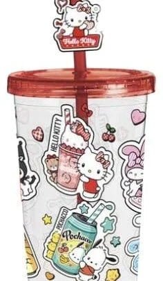 Hello Kitty and Friends Becher mit Strohhalm American Diner Version
